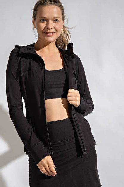 Plus Size Hooded Fitted Define Jacket: BLACK / 1x