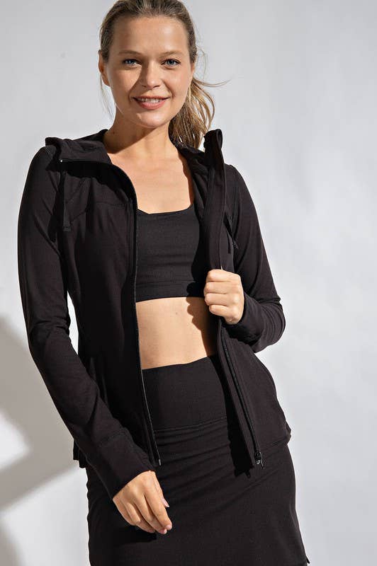 Plus Size Hooded Fitted Define Jacket: BLACK / 1x