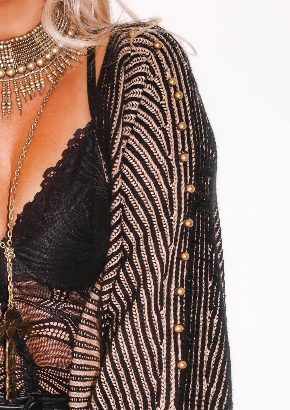 STUDDED STATEMENT SIDE SLIT CARDIGAN