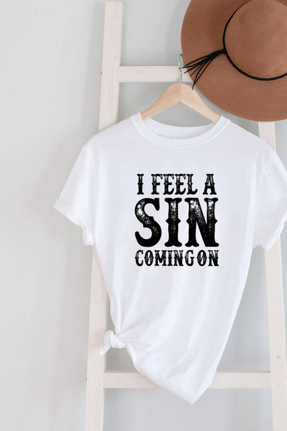 I Feel a SIN Coming On, small UNISEX Round Neck T-Shirt: Black / S