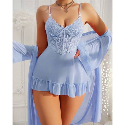 Sexy Lace Chemise Nightgown Women Summer Sleepwear Set