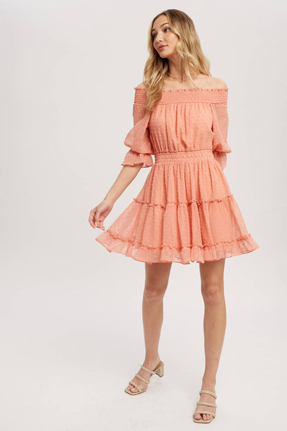 SWISS DOT OFF SHOULDER DRESS