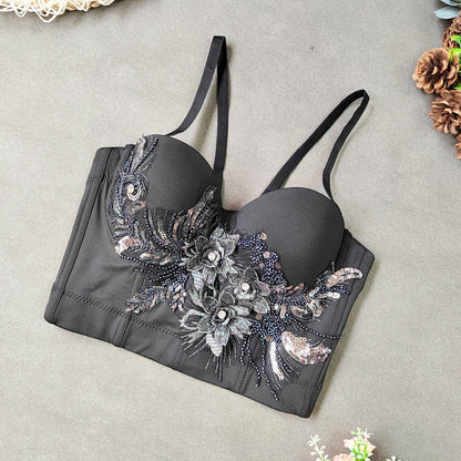 NEW EMBROIDERED FLOWER HERRINGBONE CORSET_CWMM4224