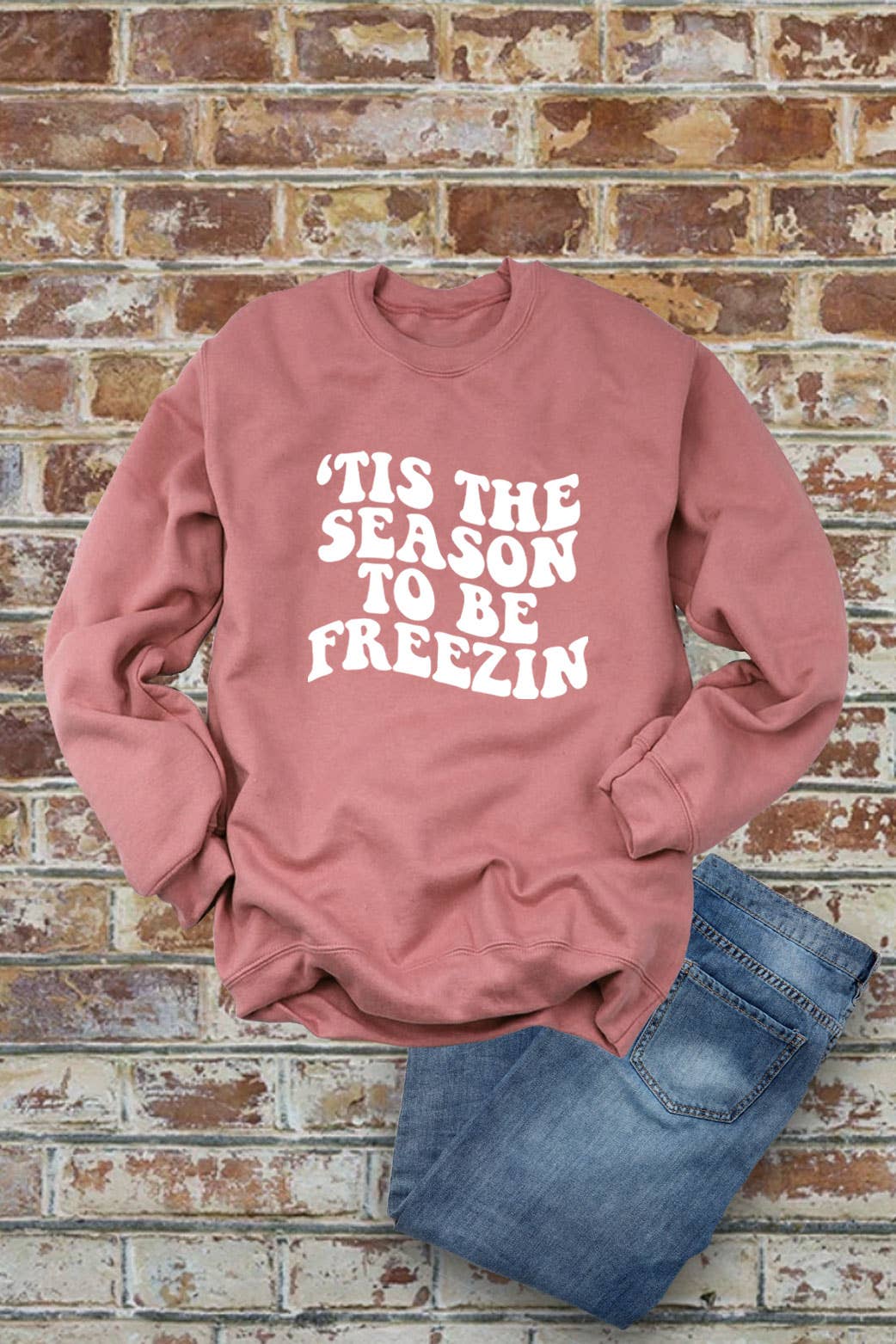 Tis the Season to be Freezin, Christmas, PLUS FLEECE  Unisex Crew-Neck  Sweatshirt: D ROSE/WHITE / XL