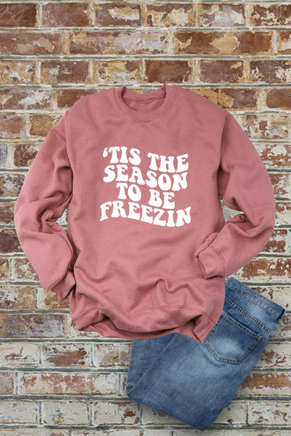 Tis the Season to be Freezin, Christmas, PLUS FLEECE  Unisex Crew-Neck  Sweatshirt: D ROSE/WHITE / XL