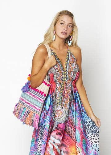 645 Multi color Hawaii Halter Dress