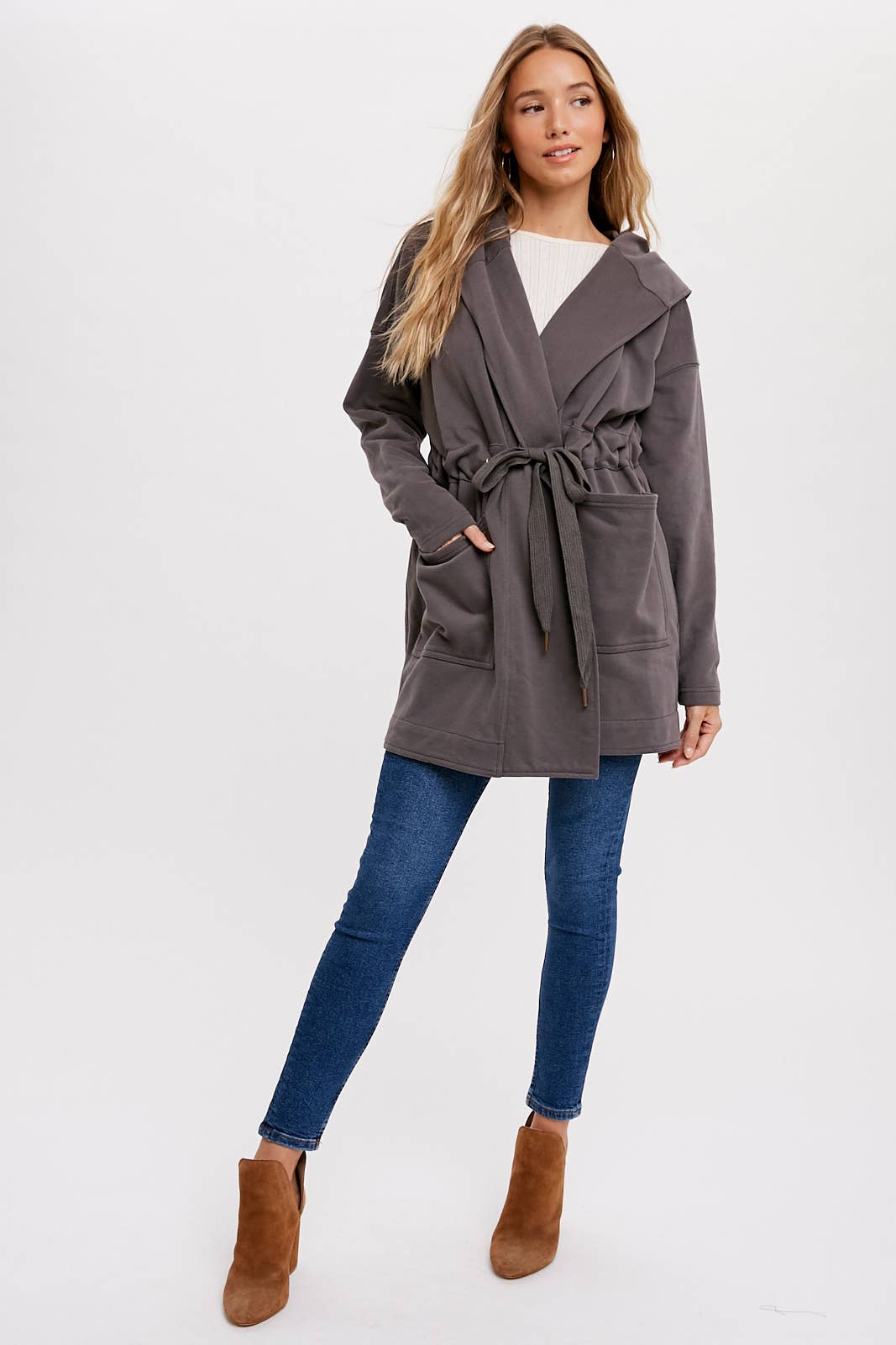 FRENCH TERRY HOODIE JACKET: ASH / M