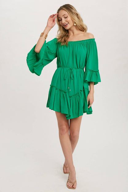RUFFLED SOLID BOHO DRESS: ORCHID / M