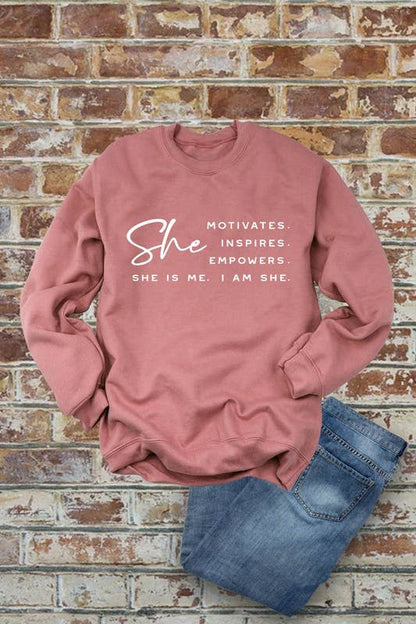 She Motivates  (large)Pure Brown Sugar Extra Fine, Unisex Crewneck Fleece Sweatshirts: Black / L