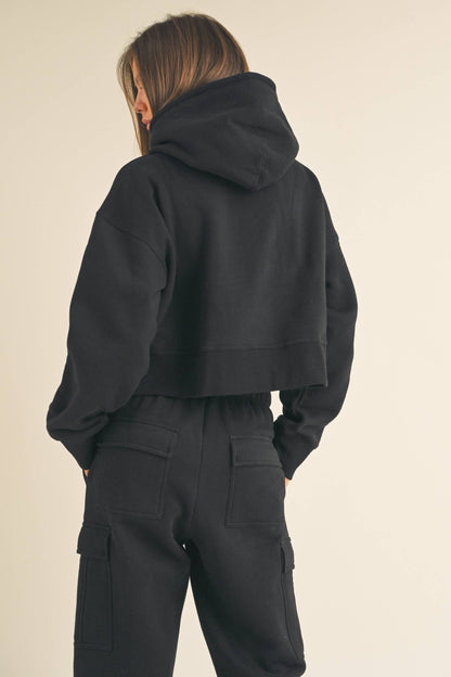 FLEECE SWEATSHIRT WITH HOODIE: BLACK / L T3134ST