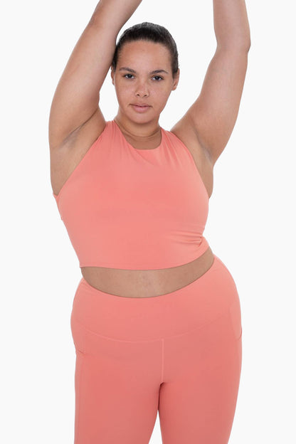 CURVY Strap Back Cropped Top with Built-In Sports Bra: DUSTY CORAL / XL:1XL:2XL:3XL (2:2:1:1)