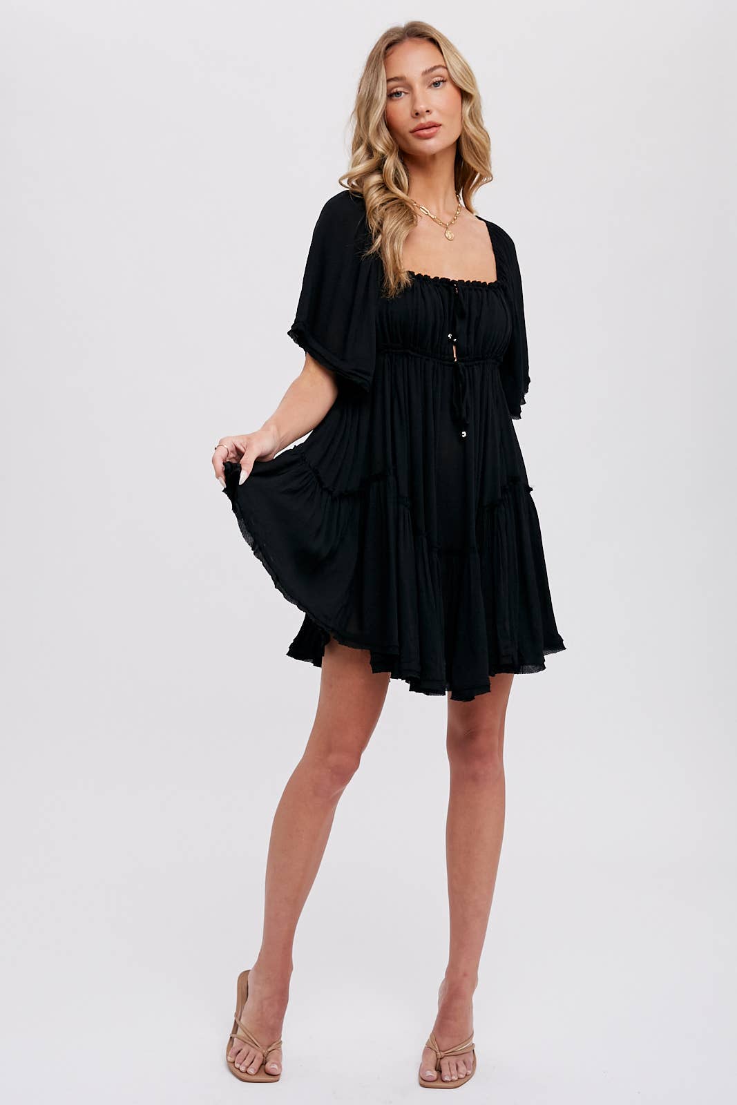 RUFFLE HEM  RUCHED MINI DRESS