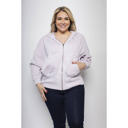 PLUS SIZE FRENCH TERRY ZIPPER HOODY JACKET: Gray/ 1X