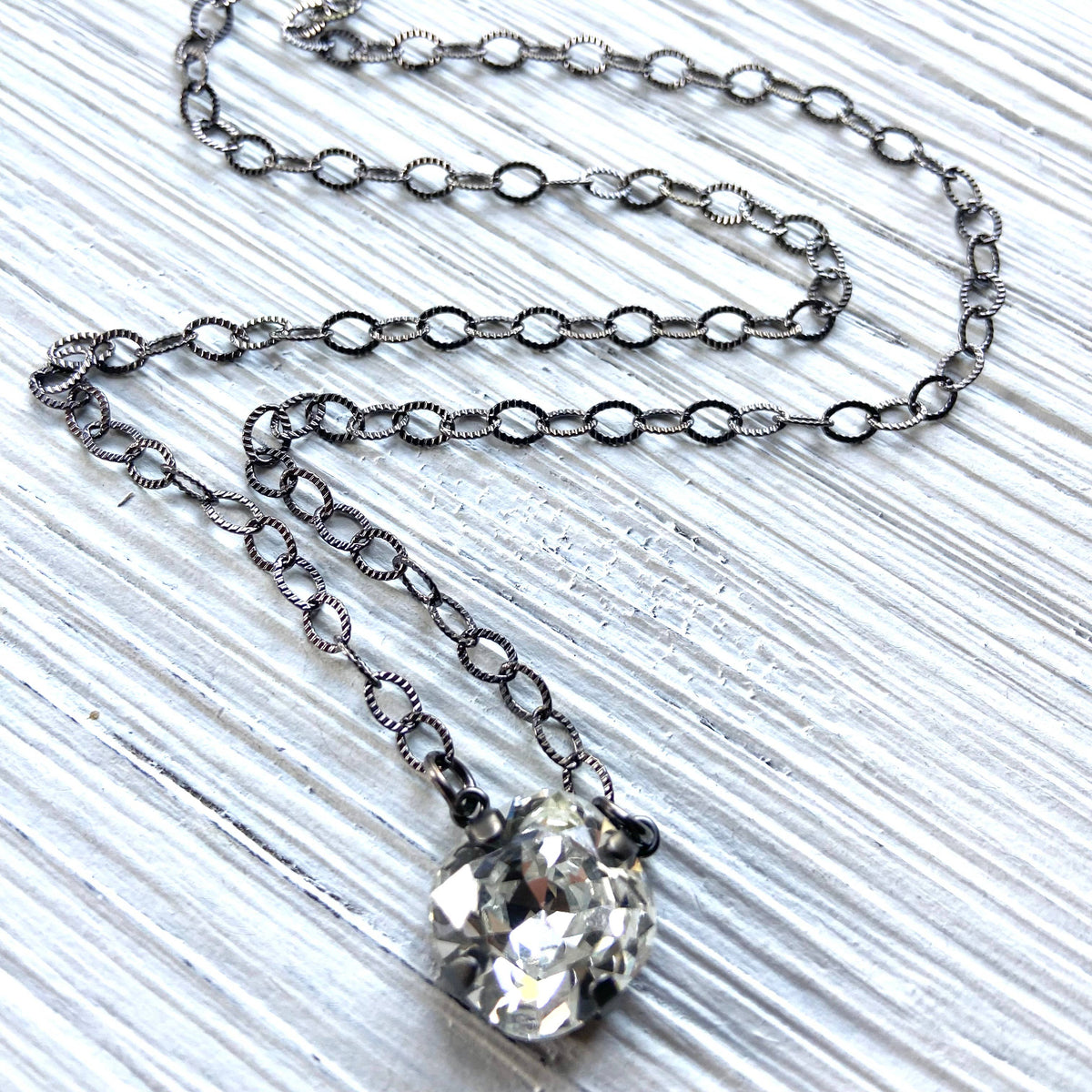 Crystal edgy gunmetal layering necklace sparkly jewelry