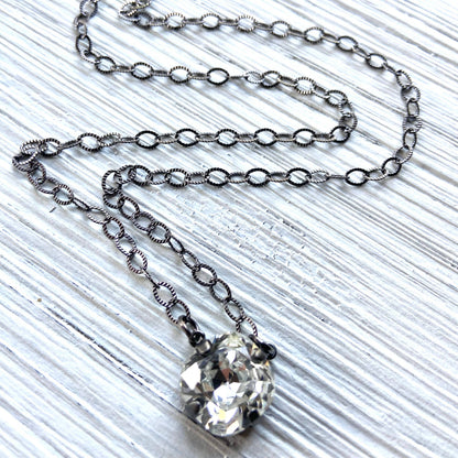 Crystal edgy gunmetal layering necklace sparkly jewelry
