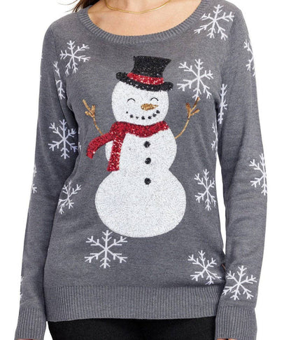 Sequin Snowman Sweater - Women's Festive Christmas Sweater