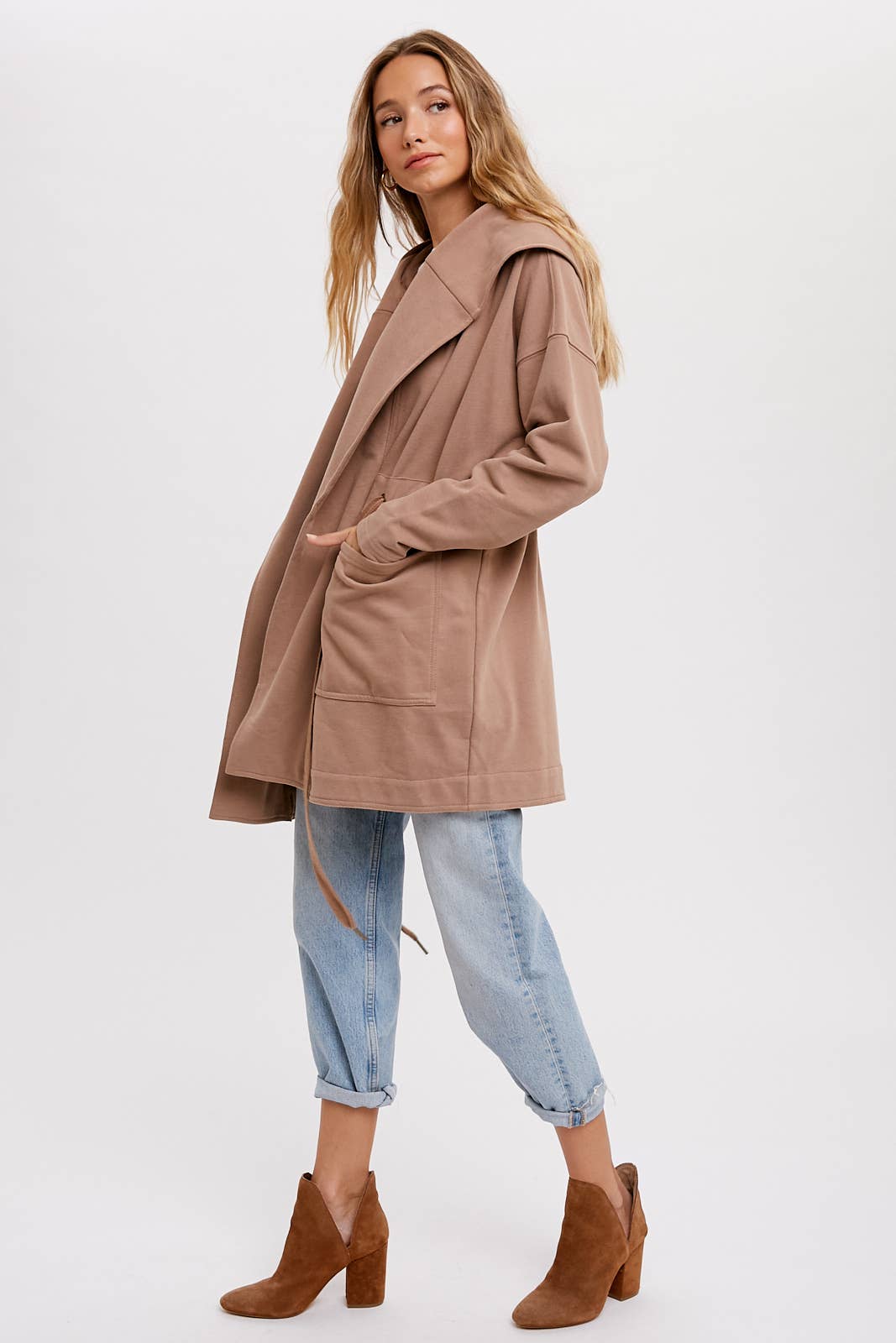 FRENCH TERRY HOODIE JACKET: ASH / M