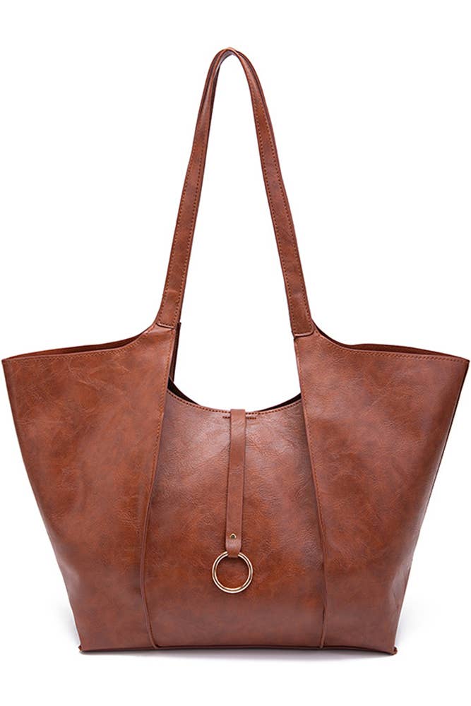Solid Color Large Capacity Leather Tote Bag MOQ 3PCS MG014: Black / One Size