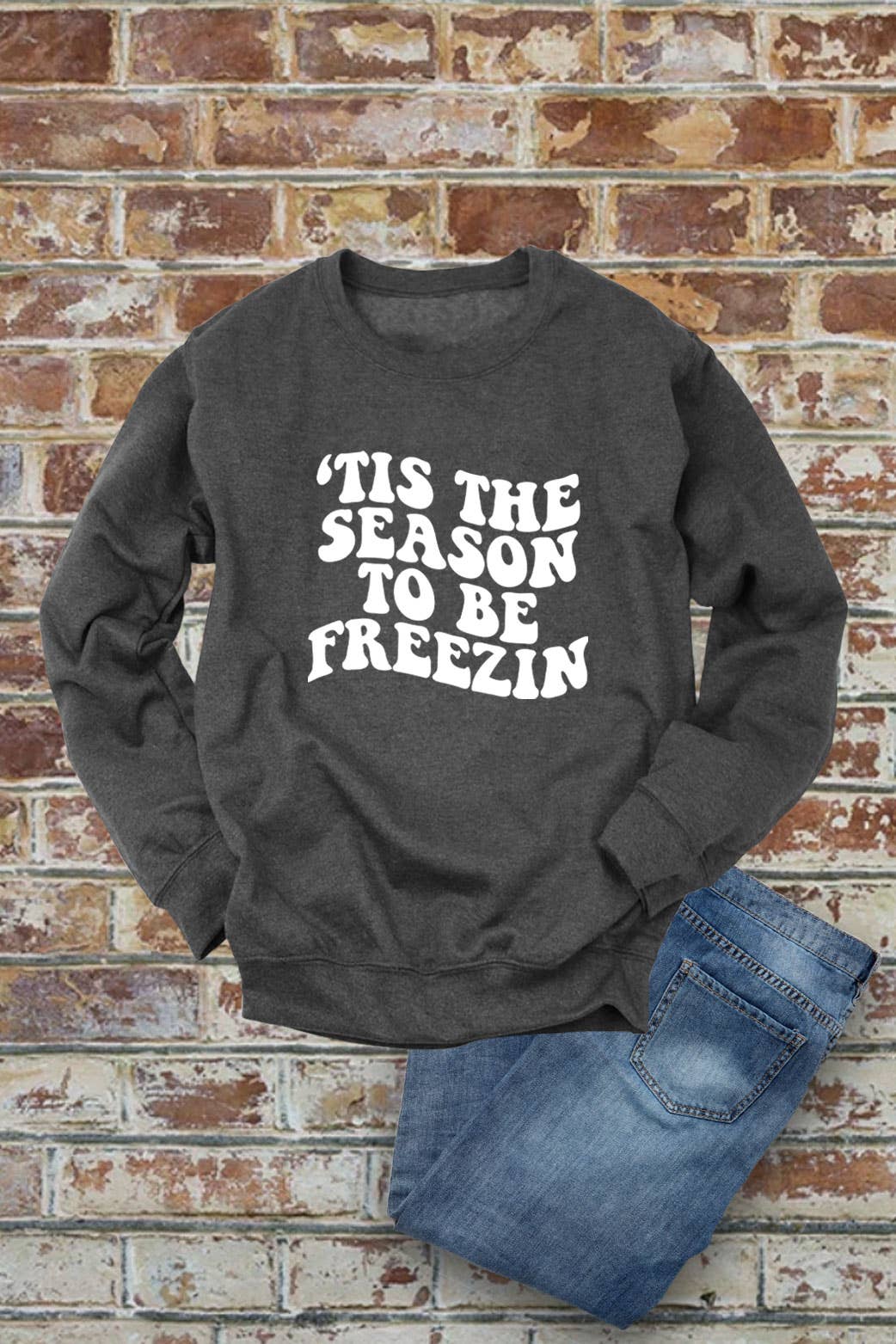 Tis the Season to be Freezin, Christmas, PLUS FLEECE  Unisex Crew-Neck  Sweatshirt: D ROSE/WHITE / XL
