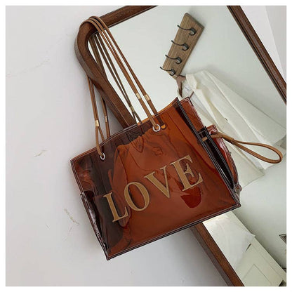 Large Capacity Transparent Shoulder Crossbody Bag: Brown