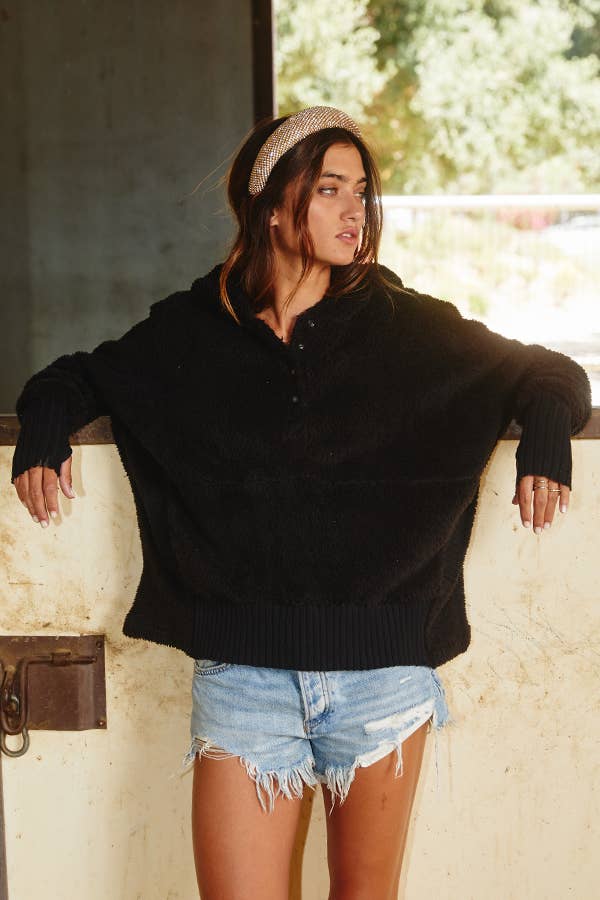 BUCKETLIST - IT1160C: BLACK / M Oversized Fuzzy Fur Hoodie Top