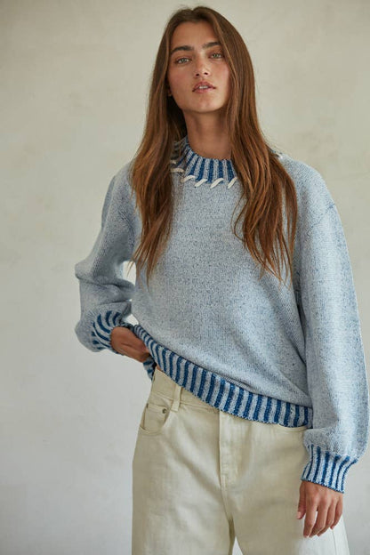 W1669 | Knit Sweater Mock Neck Long Sleeve Pullover