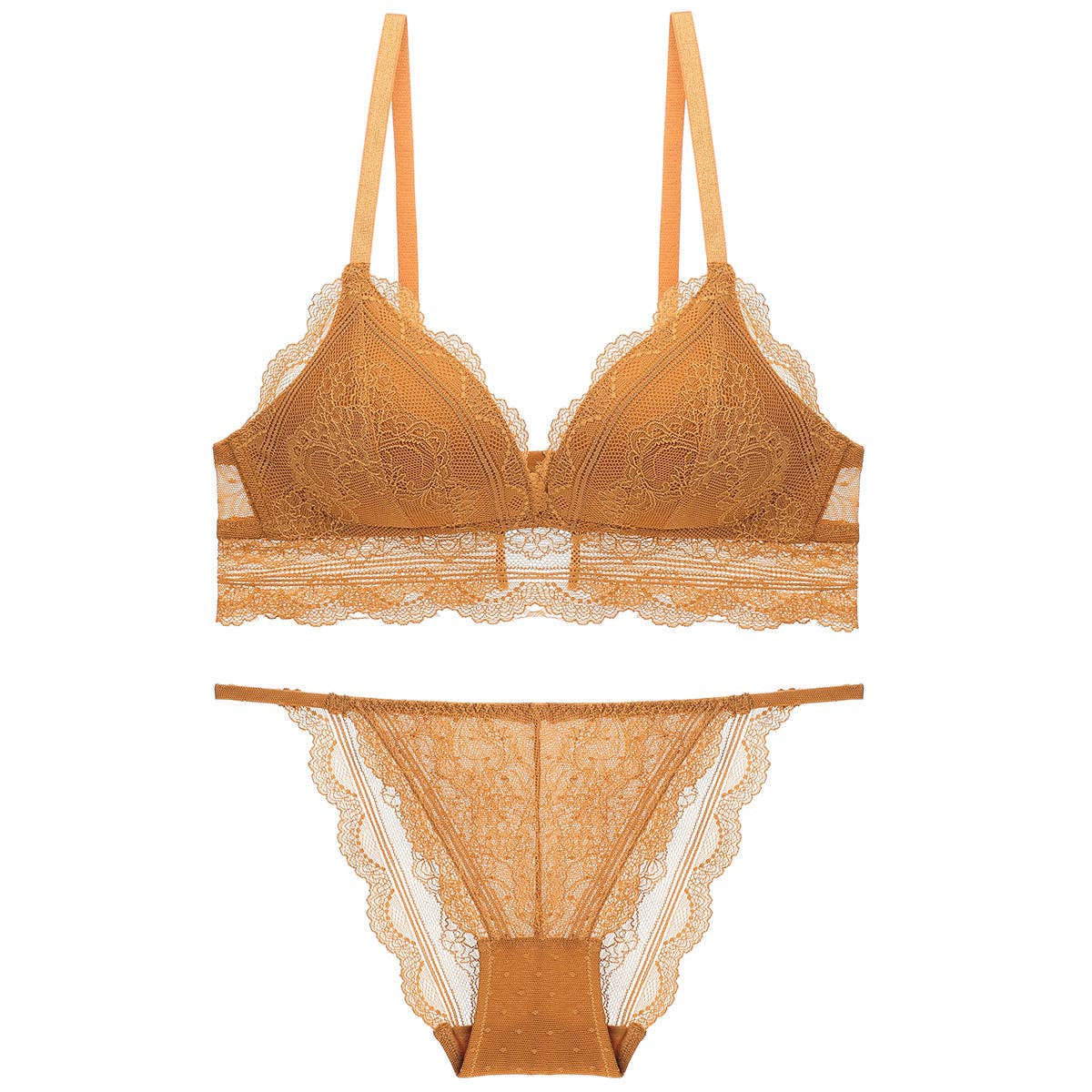 Solid Color Triangle Cup Lace Bralette Set