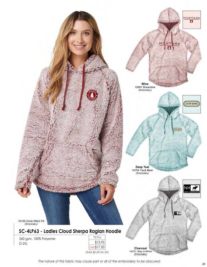 EC-4LP63 LADIES CLOUD SHERPA RAGLAN HOODIE: Charcoal / S