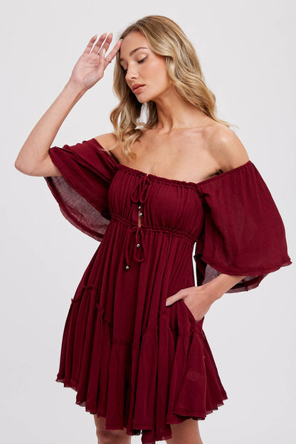 RUFFLE HEM  RUCHED MINI DRESS