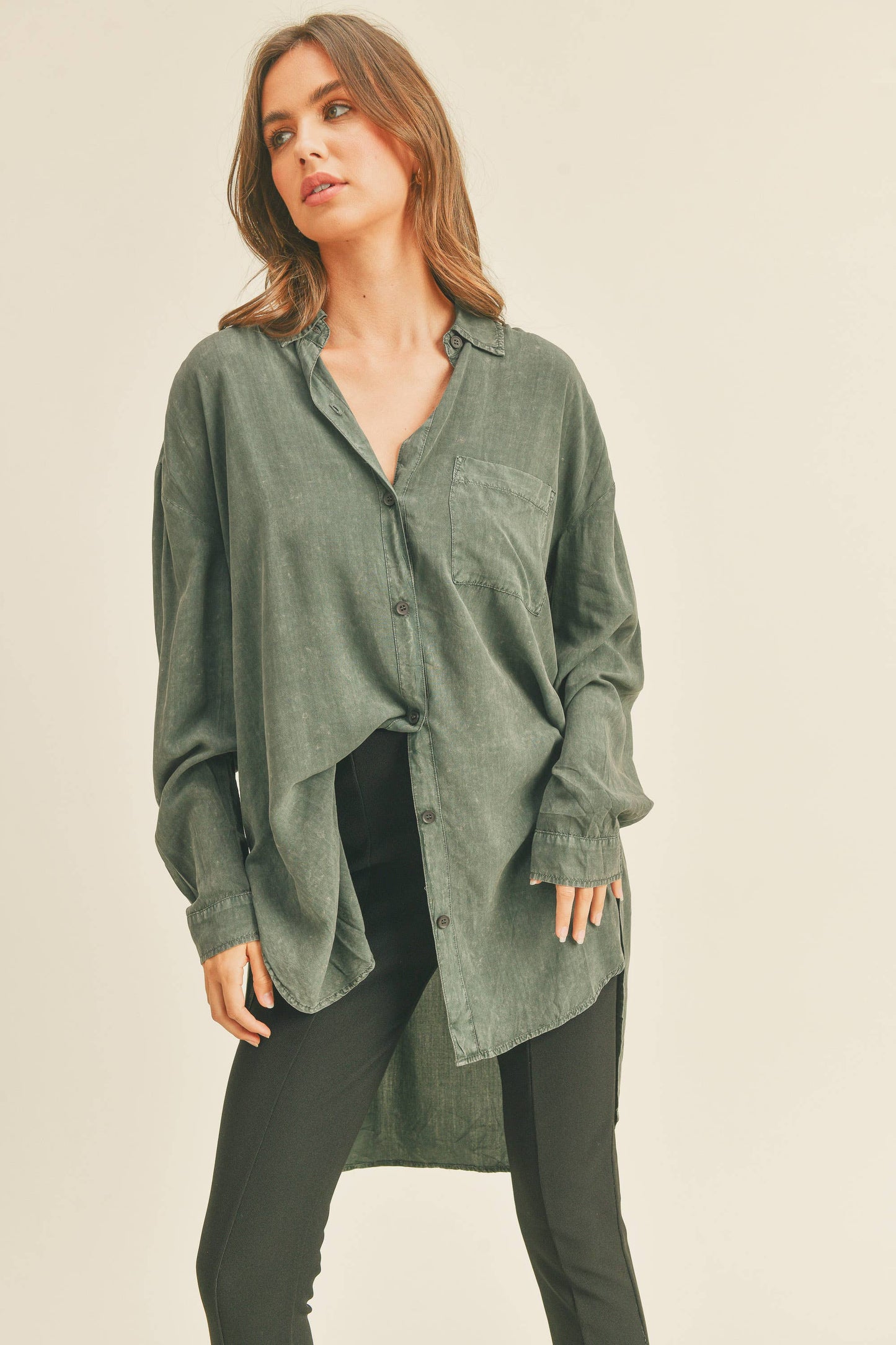 MMT1627 WASHED BUTTONDOWN LONG SHIRTS: WHITE / L