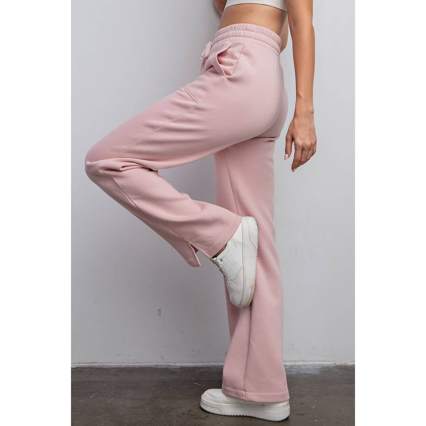 FRENCH TERRY STRAIGHT LEG PANTS: Charcoal / S