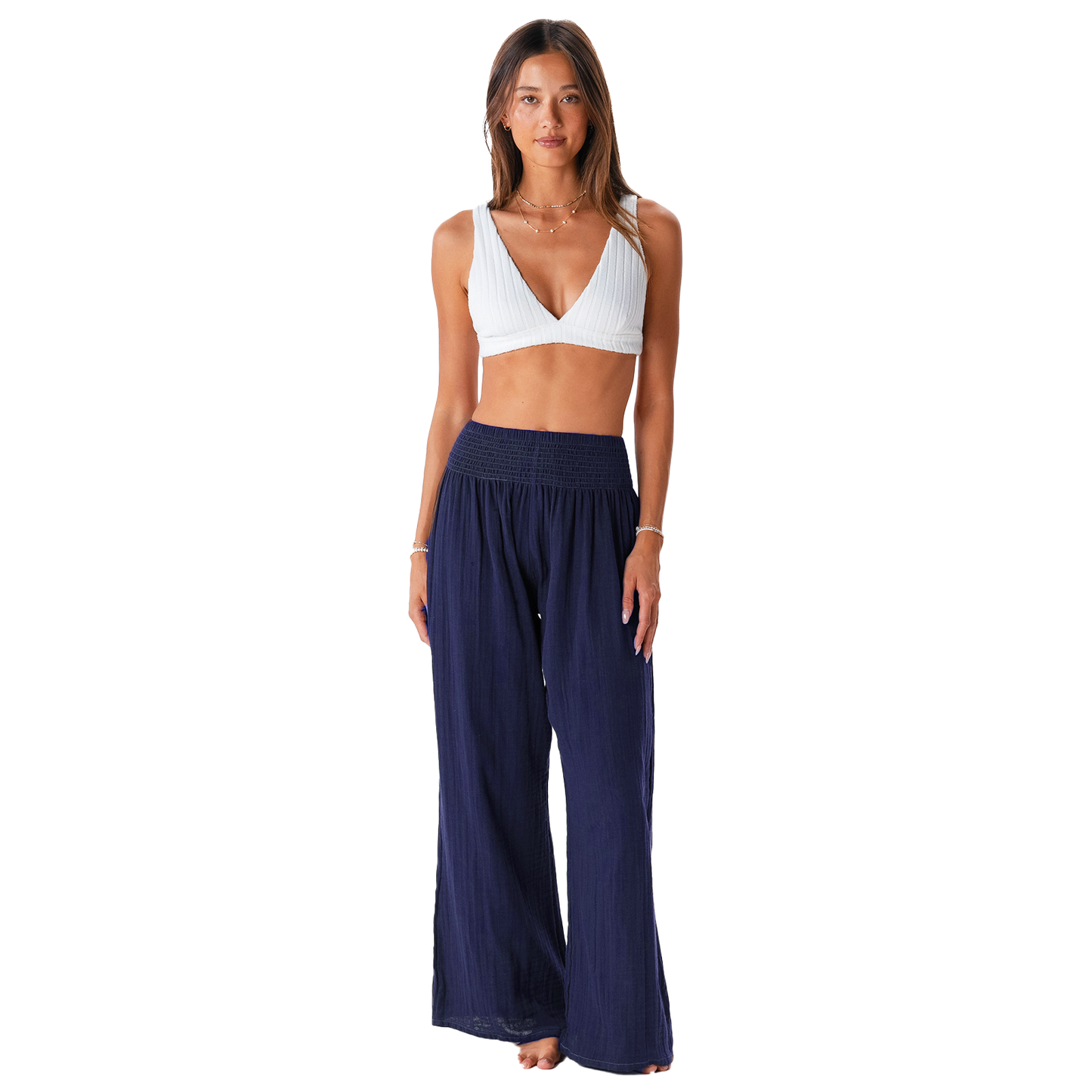 Oxford Cotton Wide Leg Pants