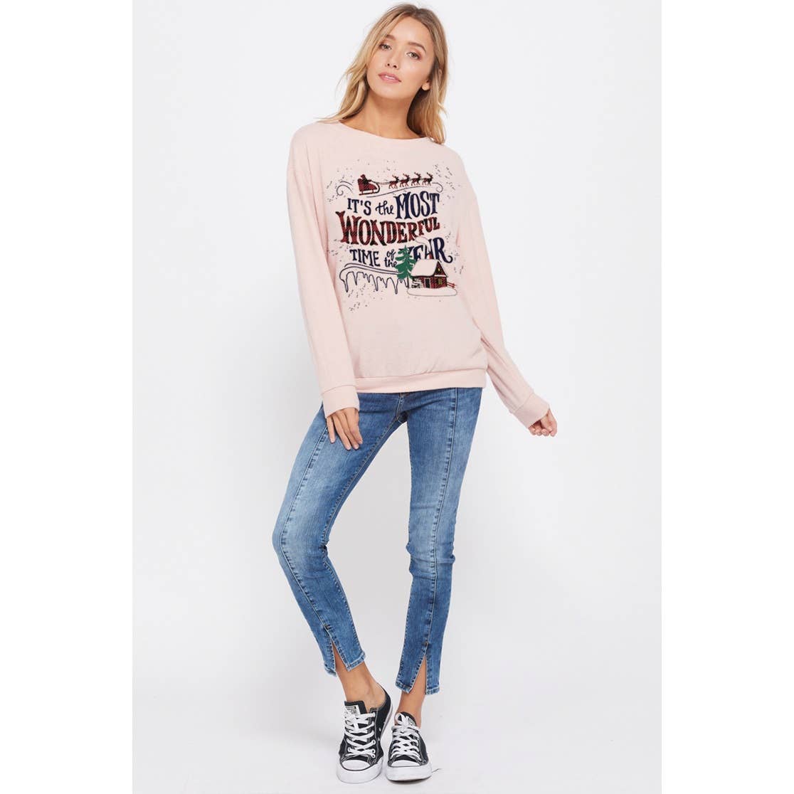 Christmas print long sleeve soft sweatshirt