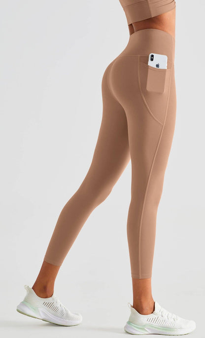 Soft Buttery High Waisted Fitness Leggings with Pockets: Cacao / Small 0-4