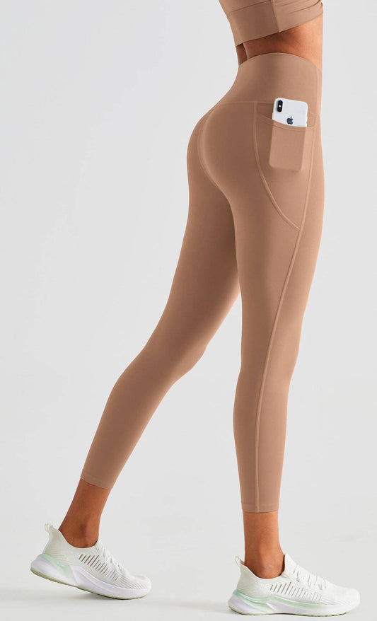 Soft Buttery High Waisted Fitness Leggings with Pockets: Cacao / Small 0-4