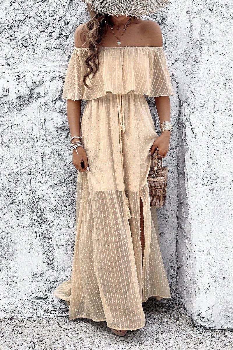 CWDMD02634_ELEGANT POLKA DOT OFF-SHOULDER MAXI DRESS