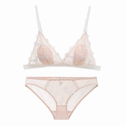 Rose Embroidered Lace Cotton Bra Set