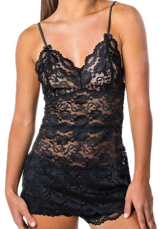 Black Lace Camisole 3 Row With Black and White Dot Straps