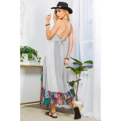 Sun-Kissed Patchwork: Smocked Bliss Boho Mid-Length Dress 