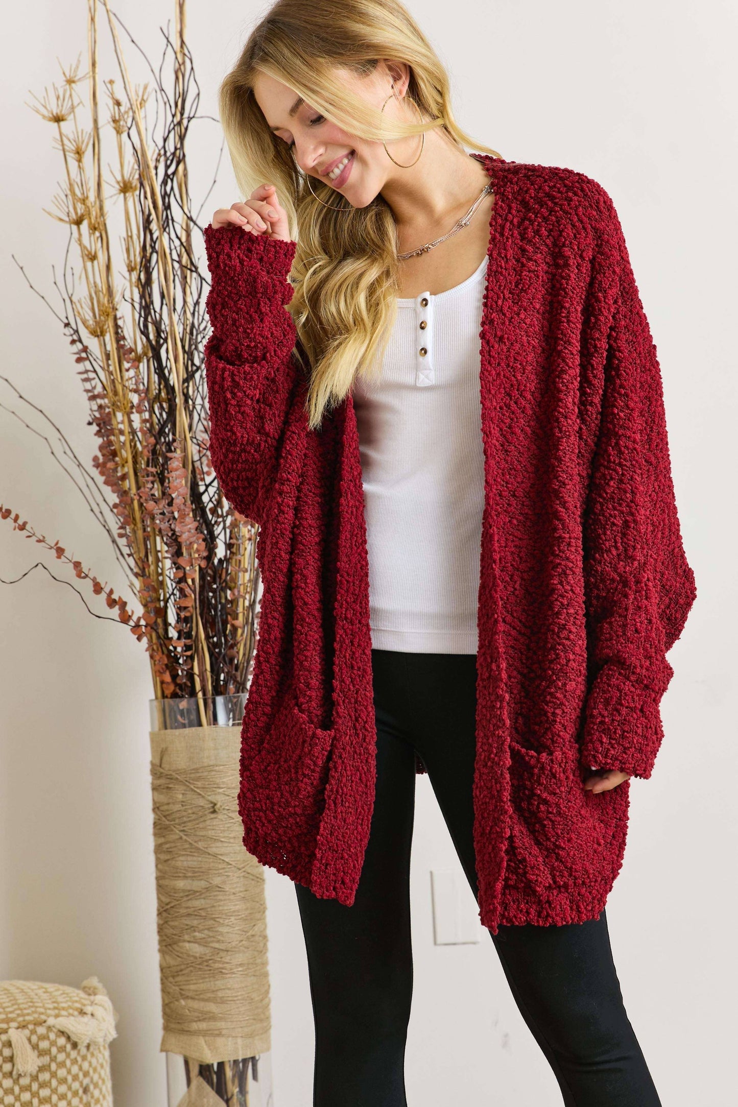 CESW2245 - POPCORN KNIT SWEATER CARDIGAN