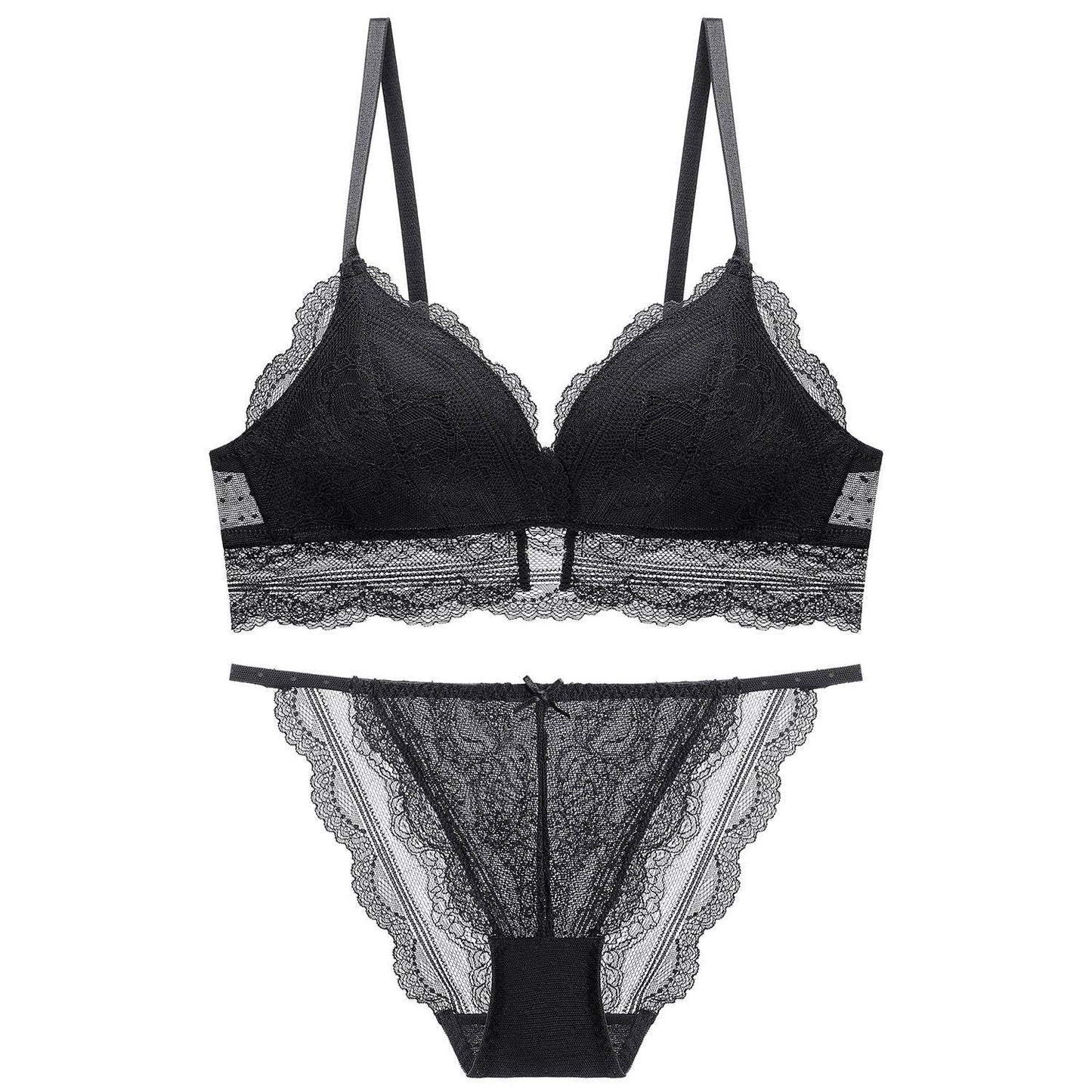 Solid Color Triangle Cup Lace Bralette Set