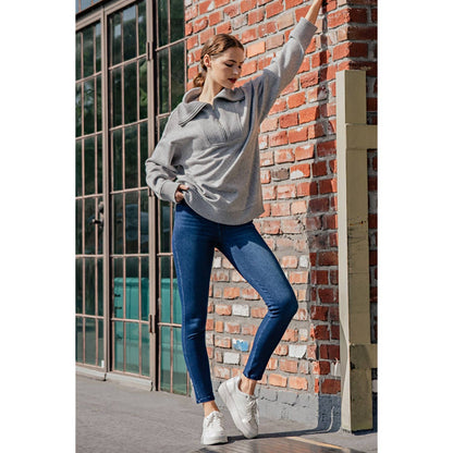 FRENCH TERRY RIBBED MOCK NECK PULLOVER: Sky Blue / M