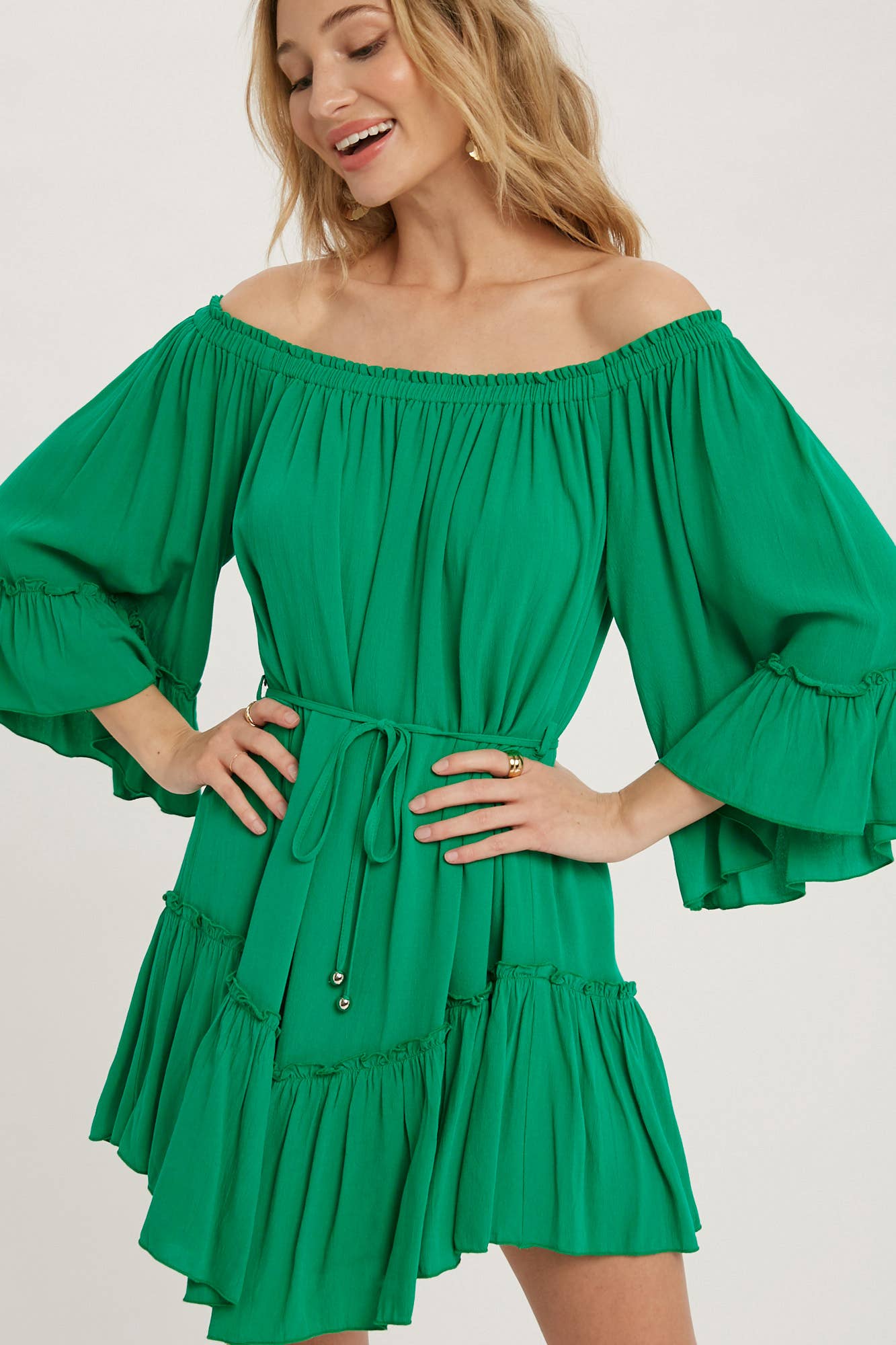 RUFFLED SOLID BOHO DRESS: ORCHID / M