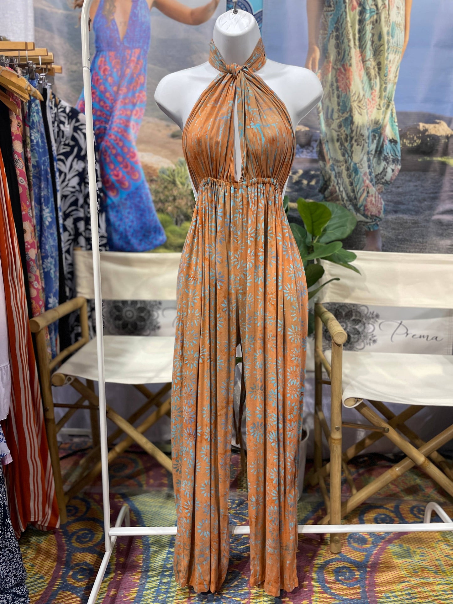 Elizabeth Convertible Beach Jumpsuit Sarong, Summer Jumpsuit: Turquoise Rainbow