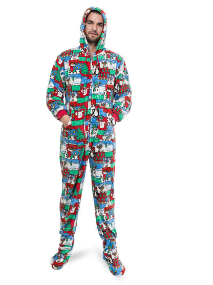 Winter Fun Christmas Adult Footed Pajamas with Hood: XS / Yes