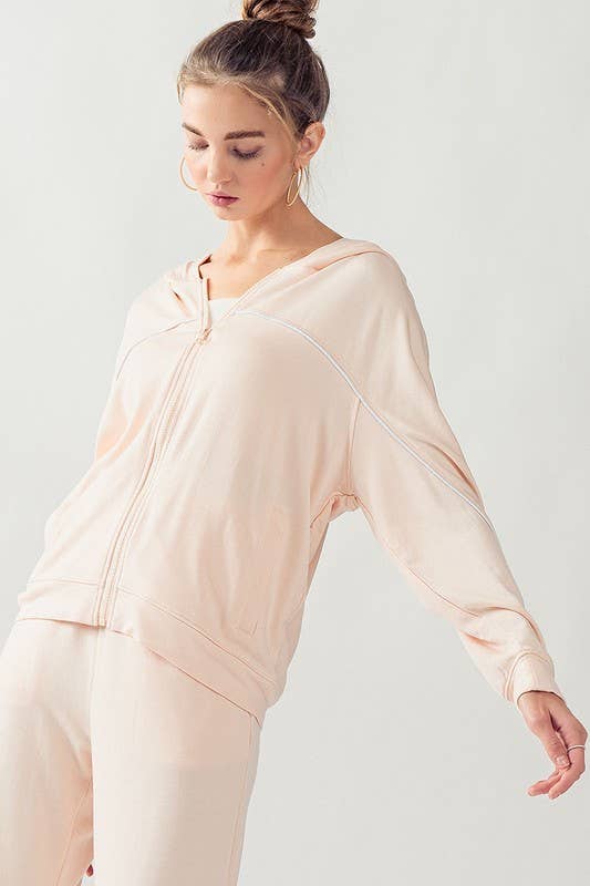 KJR11898 HOODED ZIP UP OUTER SEAM SWEATER: SURF SPRAY / S-2/M-2/L-2