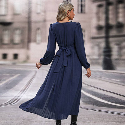 Long Sleeve Solid Color A-Line Midi Dress