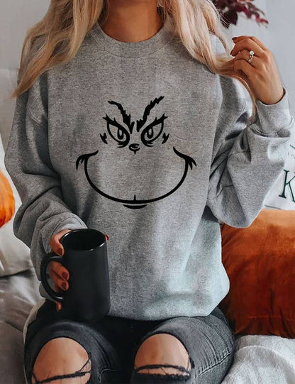 Grinch Face, Christmas, Unisex Crewneck Fleece Sweatshirts: Charcoal / S