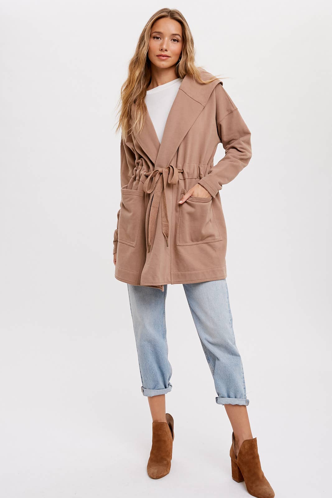 FRENCH TERRY HOODIE JACKET: ASH / S