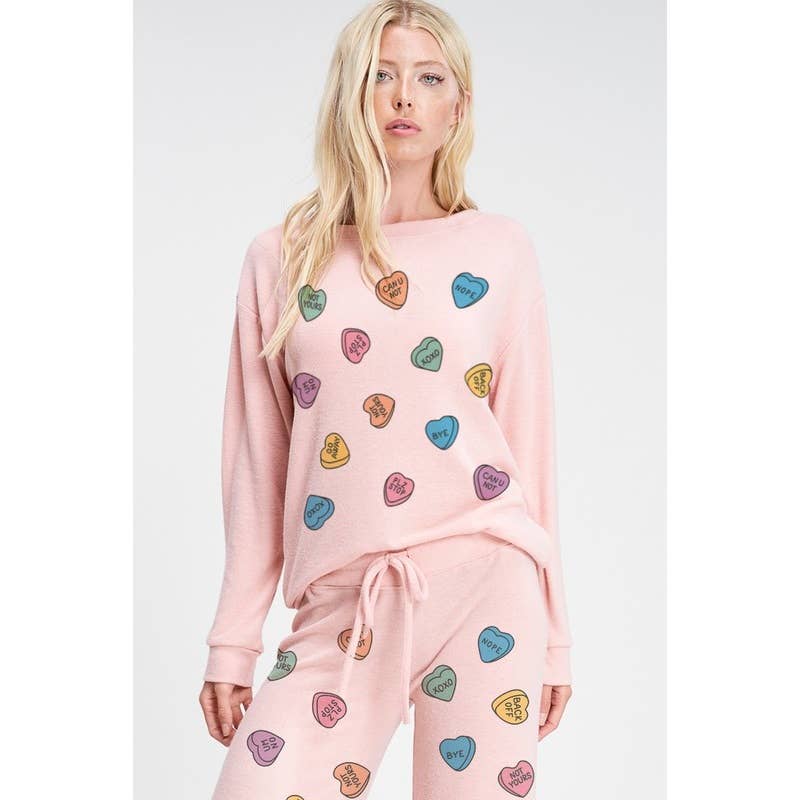 Heart Candy all over soft brushed loungewear set